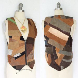Vintage 60's Leather vest tunic Patchwork fish scale hippie western Free People